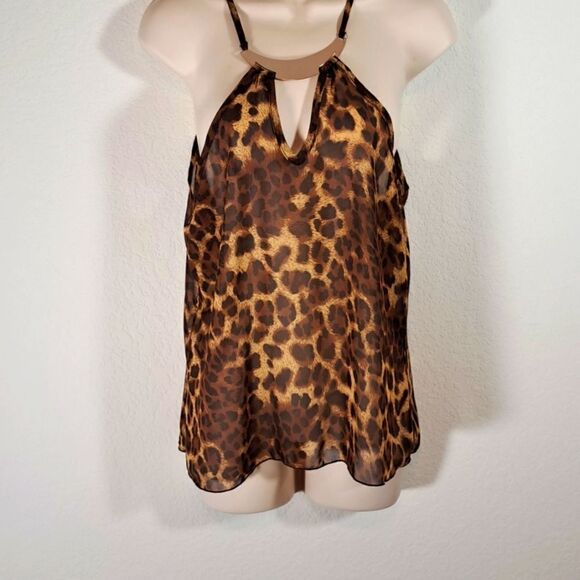 A’gaci Women’s Tank Top Size Med Iconic Y2K Leopard Halter Neck Gold Metal Bar - Picture 1 of 10